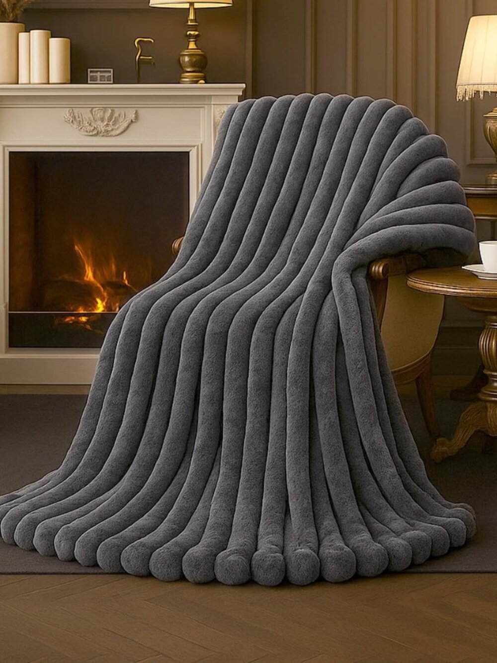 Soft Faux Fur Throw Blanket for Couch, Charcoal Grey, 55"x70"